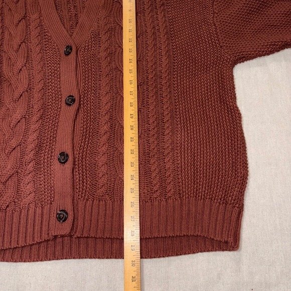 Quince 100% Organic Cotton Oversized Cable Cardigan Redwood Brown Large Neutral - Picture 4 of 7